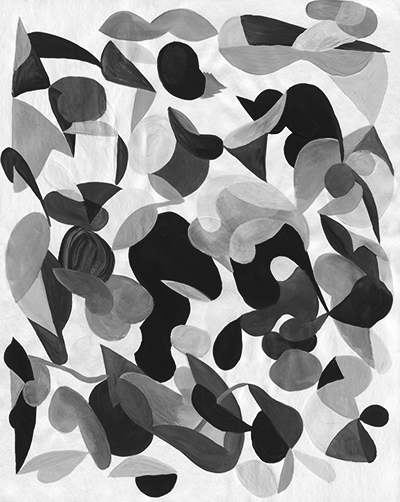 painting of various overlapping gray shapes